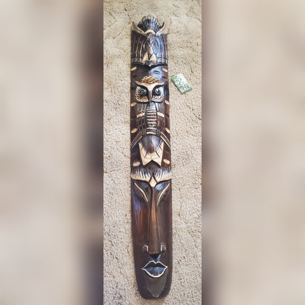 Large Bali wooden totem tiki mask